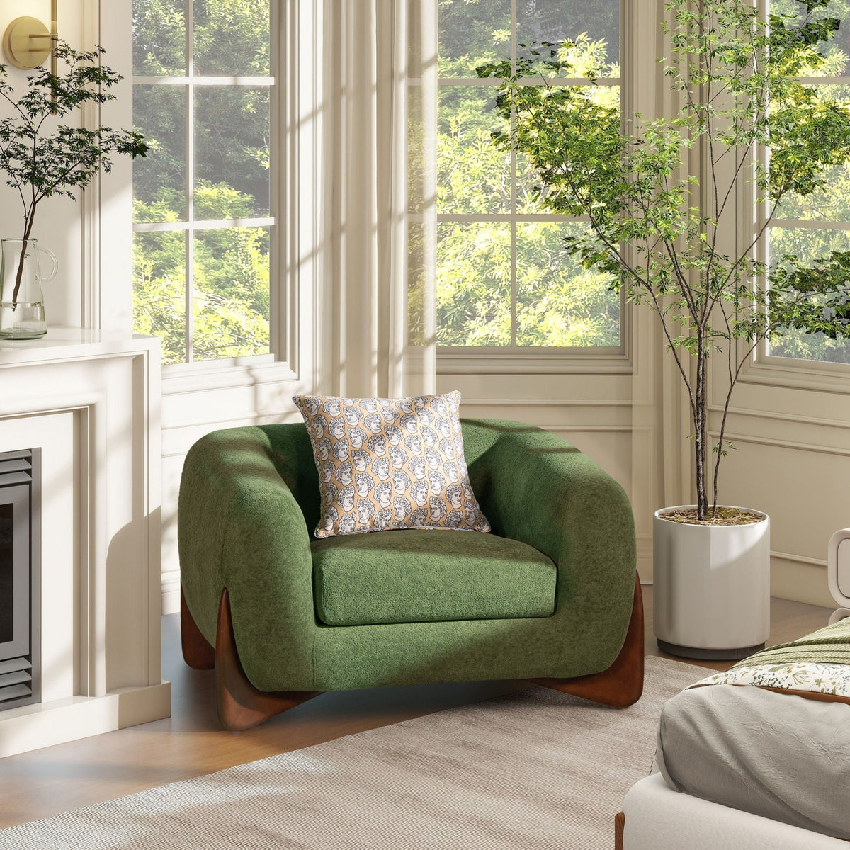 Sherpa Arm Chair with Removable Cushion - Black, White, Dark Green