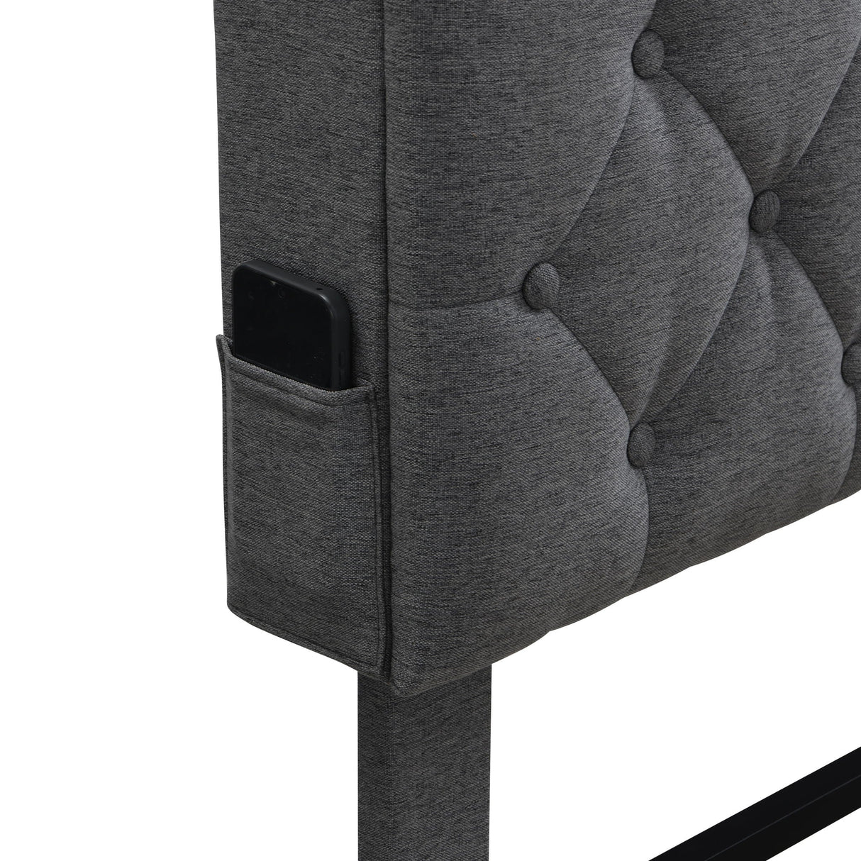 Modern Upholstered Platform Bed Frame With Button Tufted Headboard And USB Ports