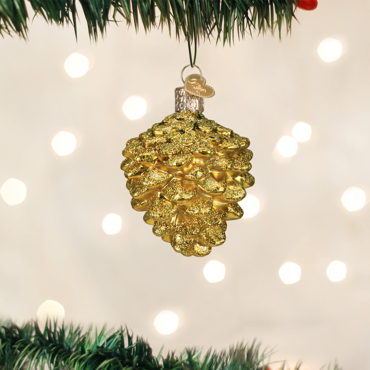 Small Gold Pine Cone Glass Ornament