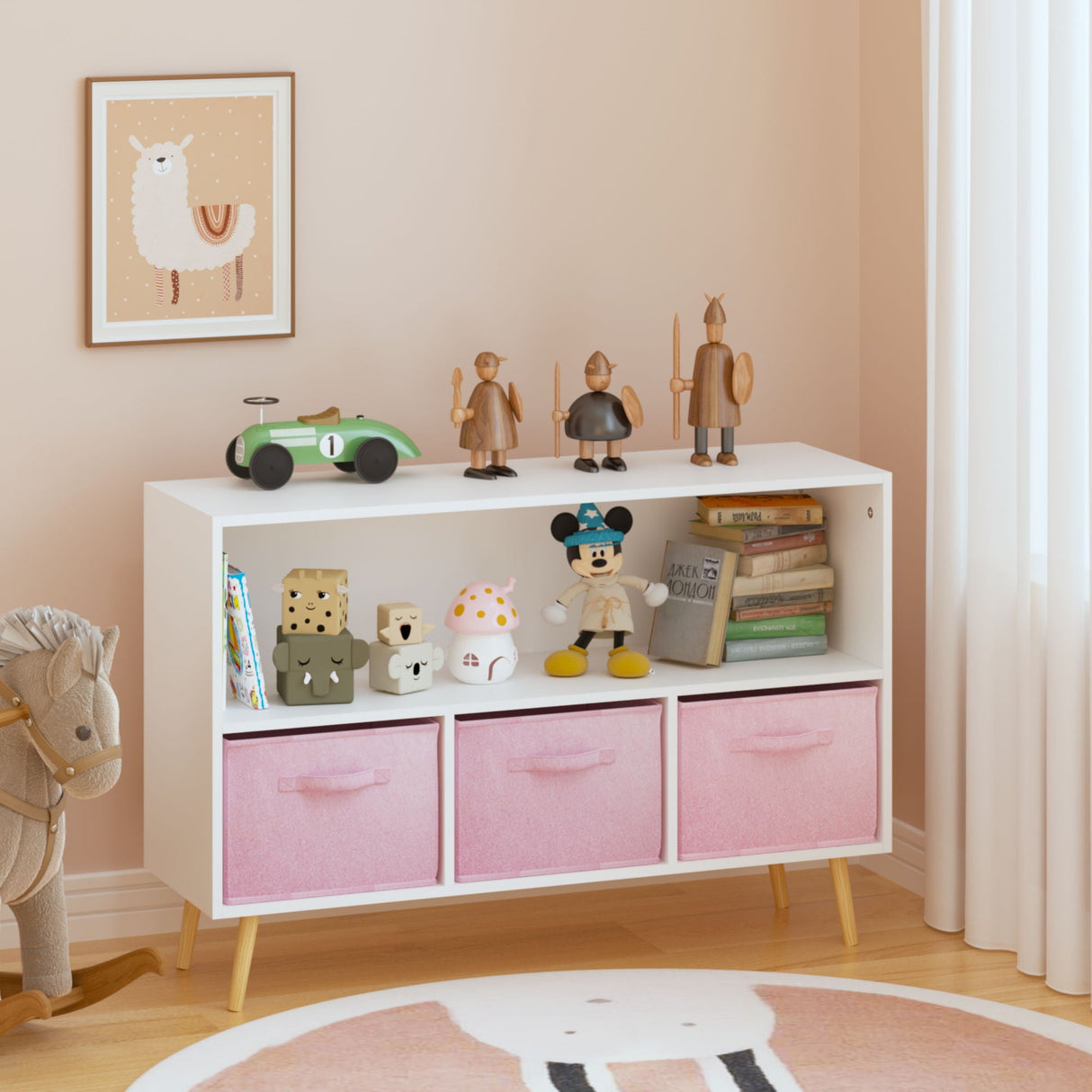Bookcase With Collapsible Drawers, Book Display Organizer