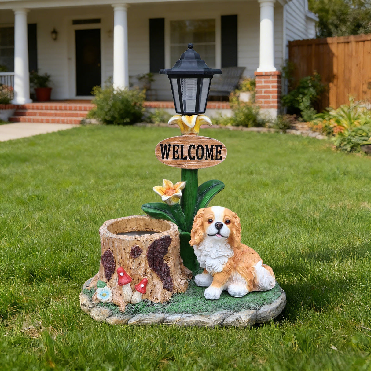 Sitting Dog Solar Lantern Planter Statue