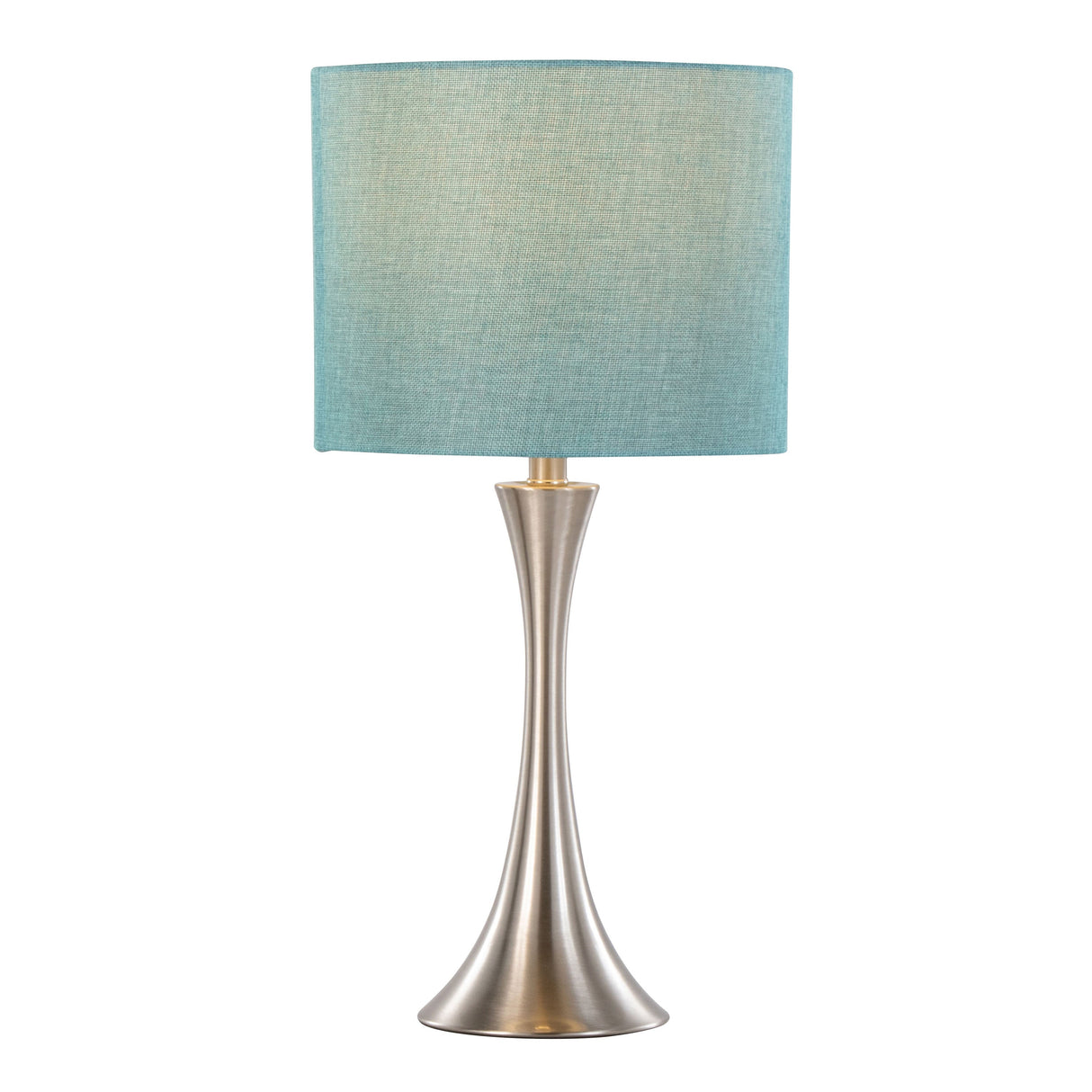 Lenuxe 24" Contemporary Metal Table Lamp Set in Brushed Nickel with Turquoise Shade - Set of 2
