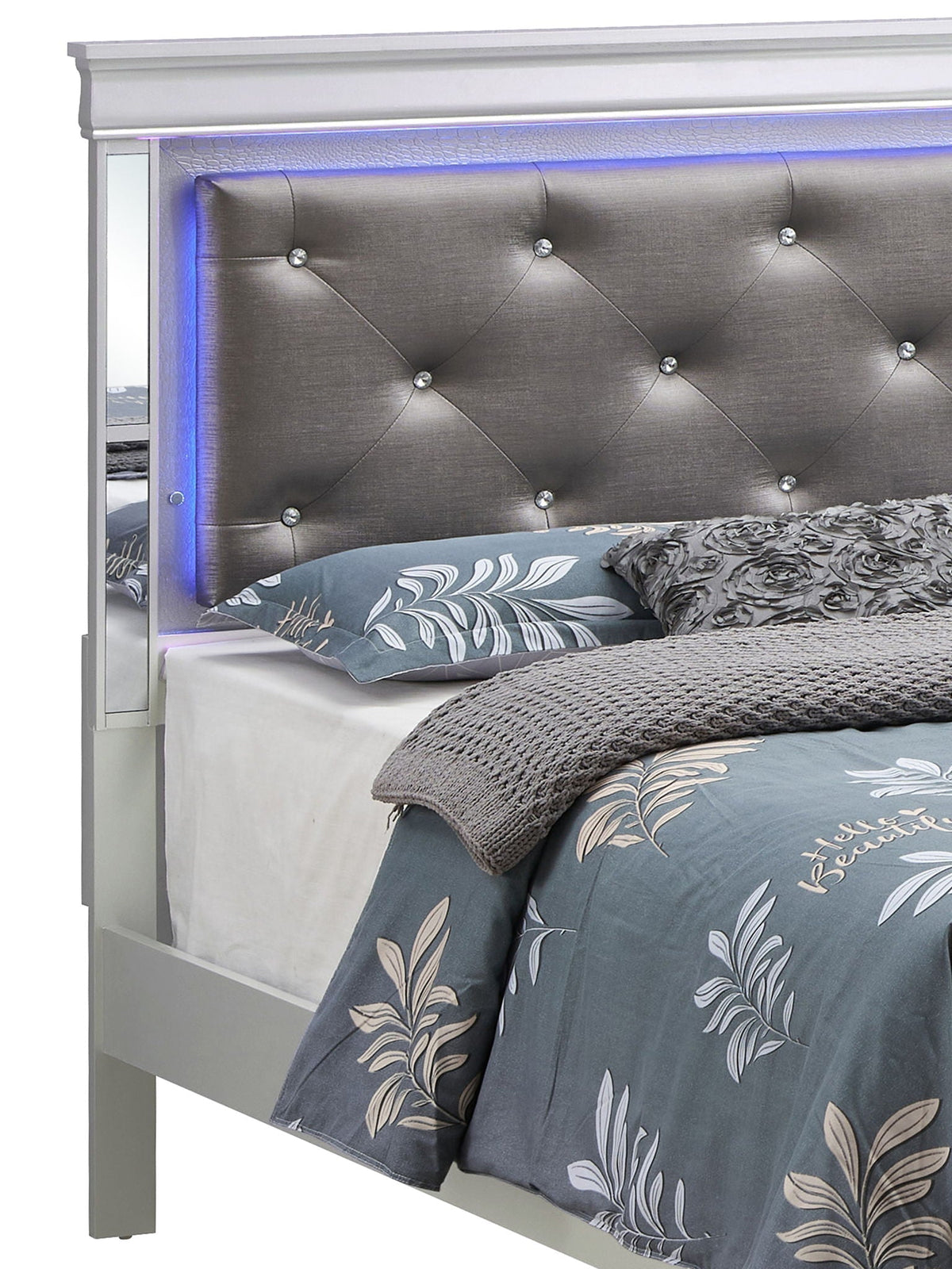 Bed With LED Light Accents Headboard