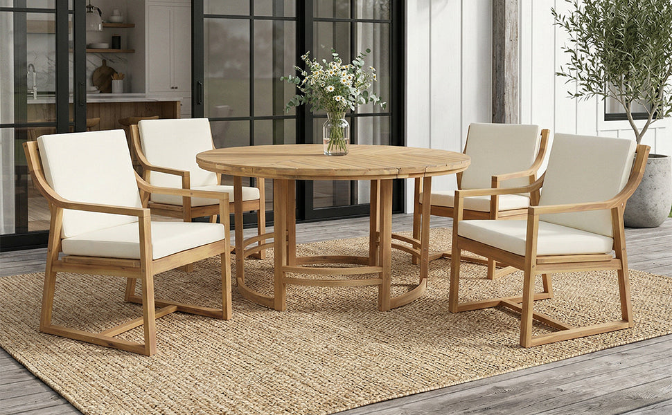 Outdoor Dining Set 5-Piece Patio Table and Chairs Set with Umbrella Hole