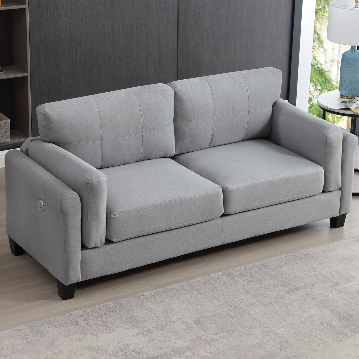 Modern Gray Sofa with Integrated USB and Type-C Charging