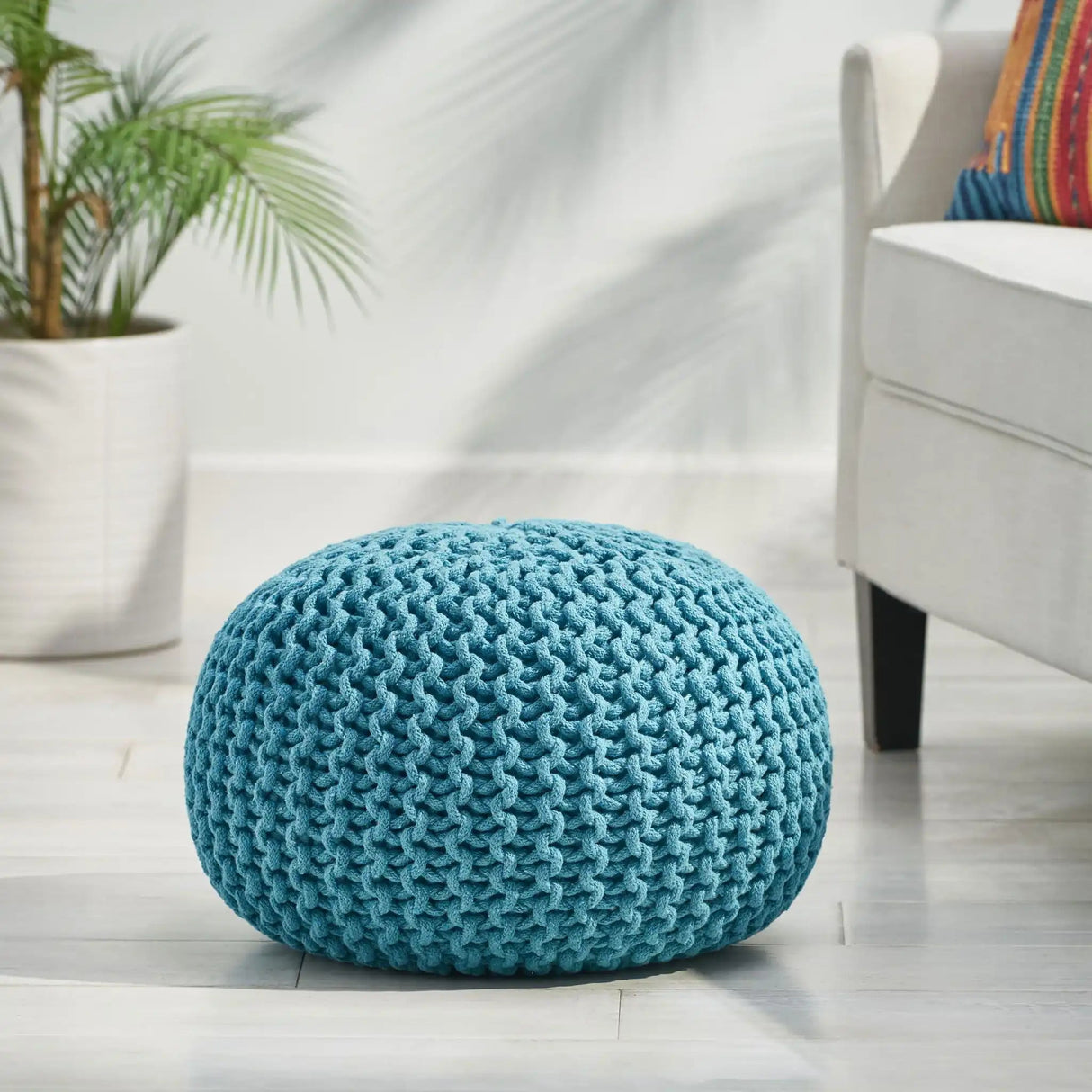 Moro - Knitted Round Pouf with Pumpkin Shape