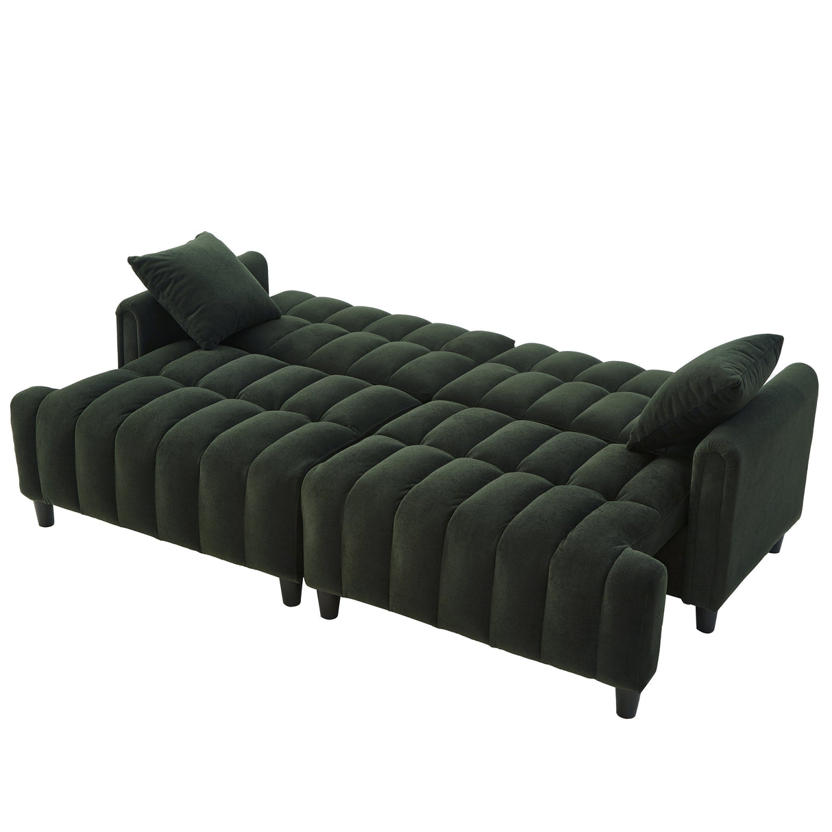 83'' Futon Sofa Bed with Polyester Fabric and 2 Pillows - Dark Green