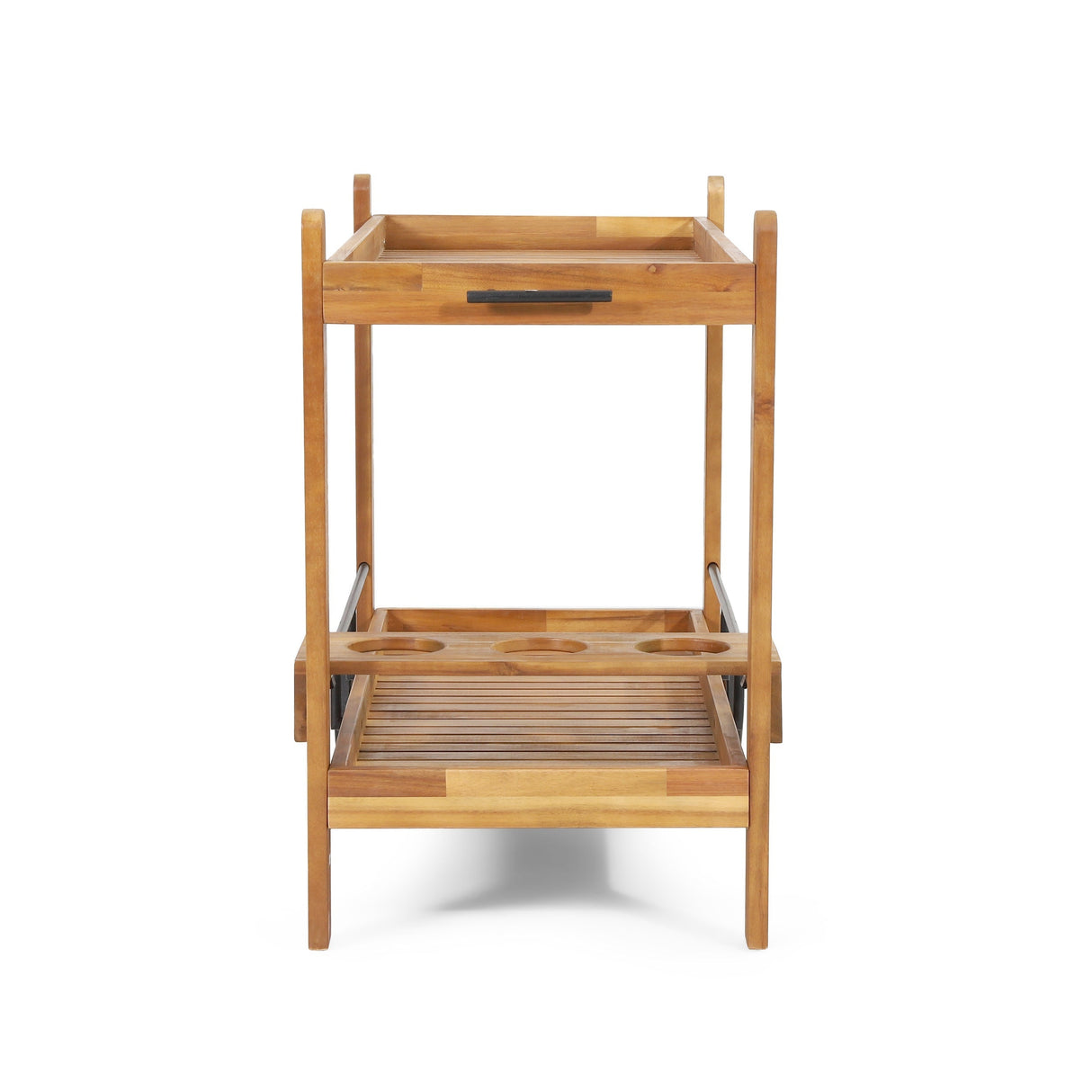 Bar Cart with Wine Bottle Holders, Acacia Wood