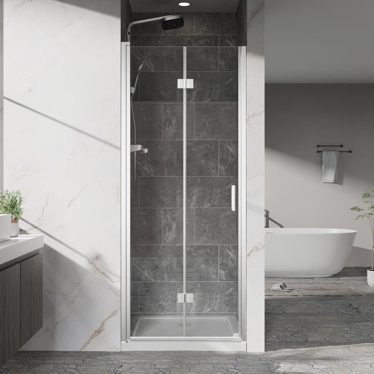 Frameless Bi Fold Shower Doors 30" W X 72" H - Chrome