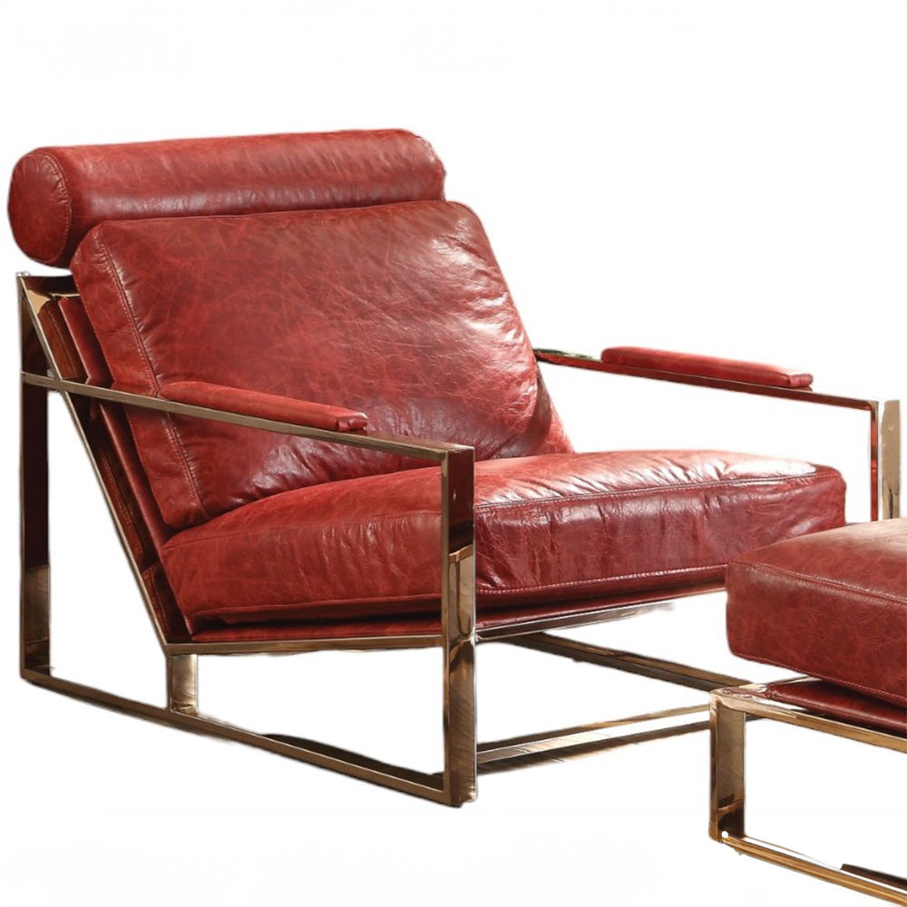 Quinto - Accent Chair - Antique Red Top Grain Leather & Stainless Steel