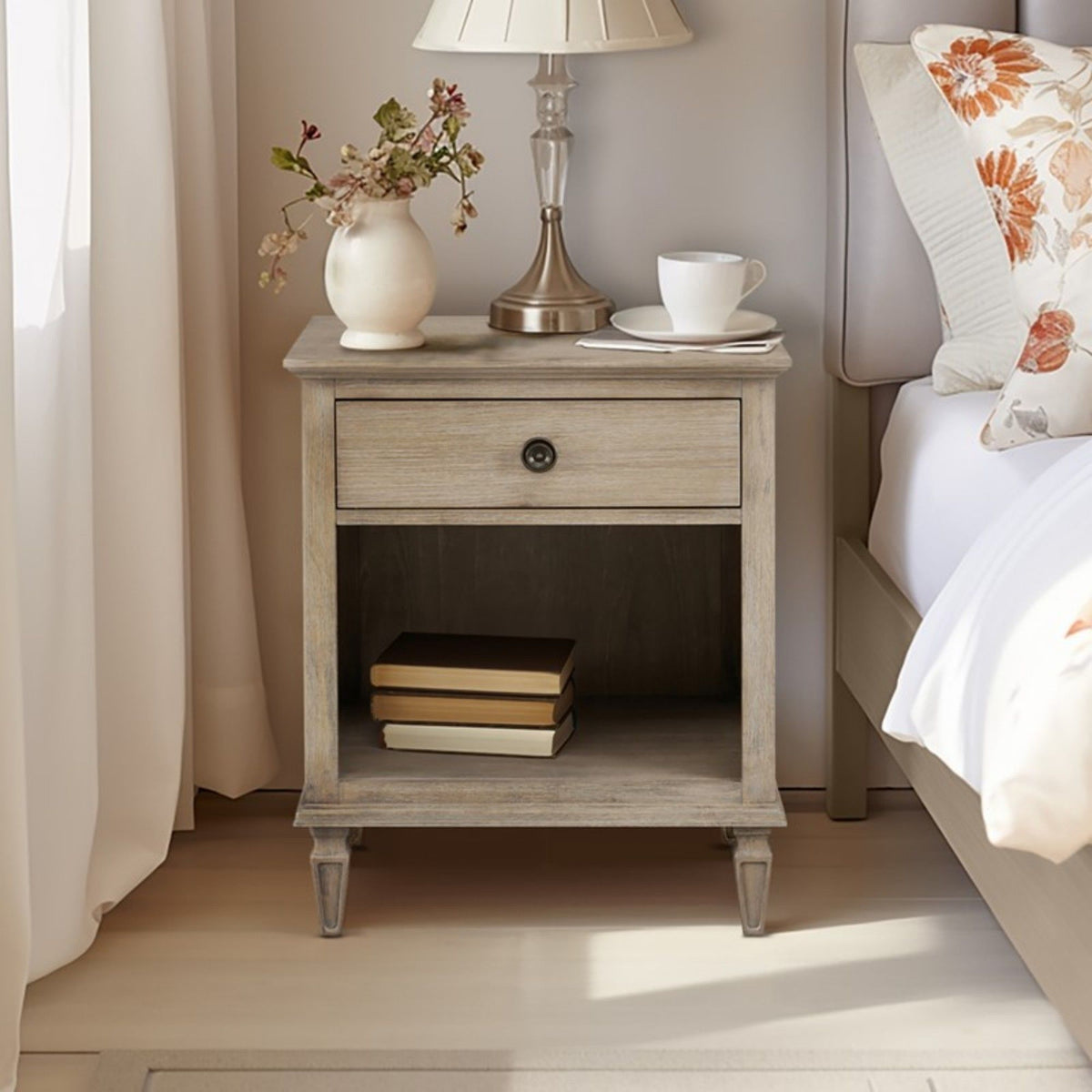 Victoria Nightstand with Open Storage - French Design - Multiple Colors