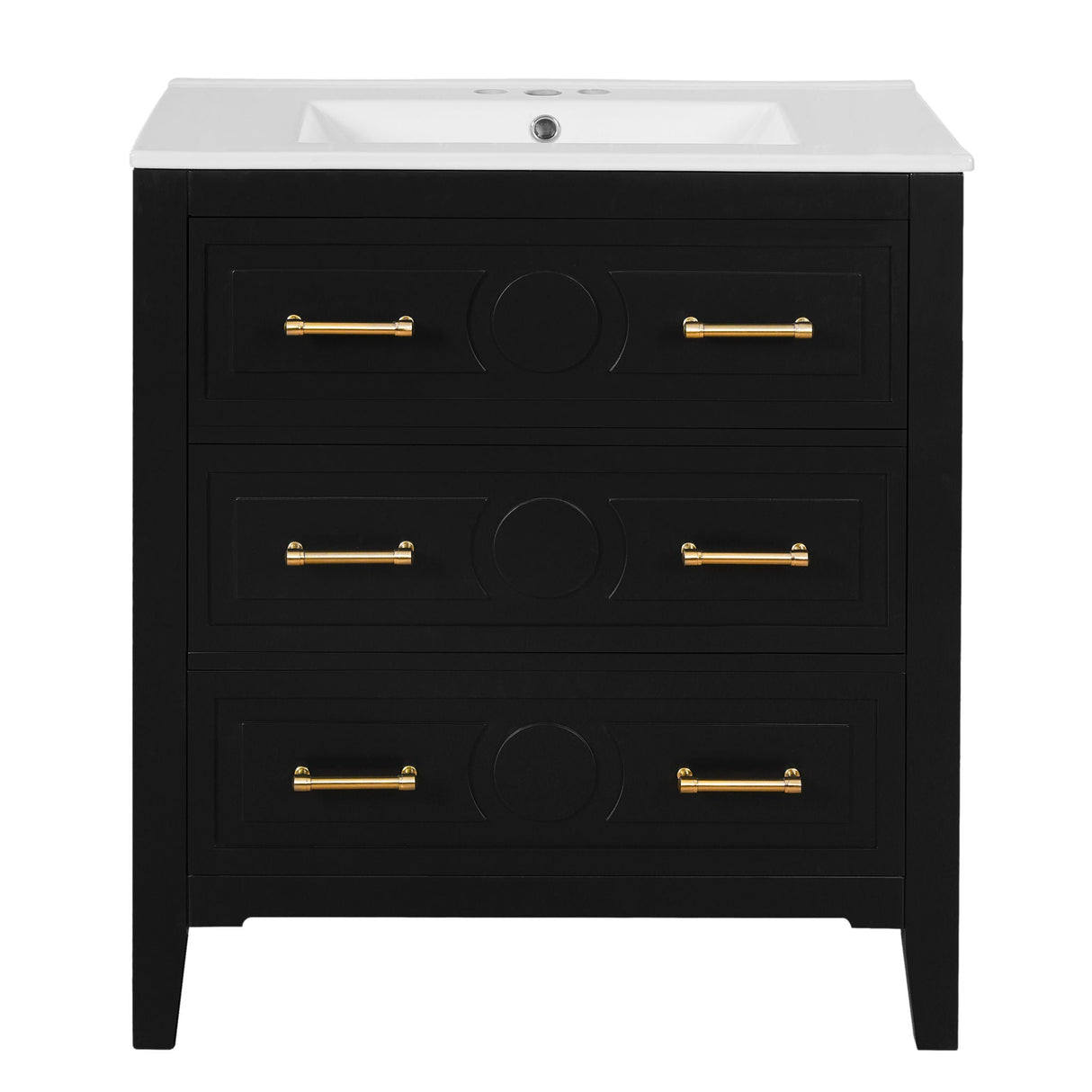 Retro Bathroom Vanity With Sink Combo, Free Standing Single Set With 3 Drawers