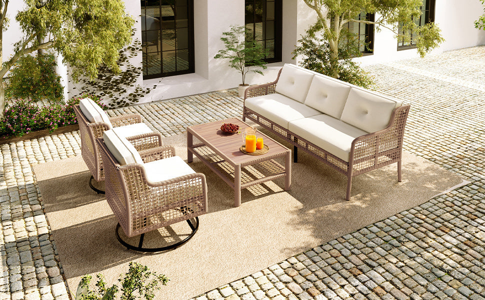 4 Pieces Patio Furniture Set with Swivel Chairs