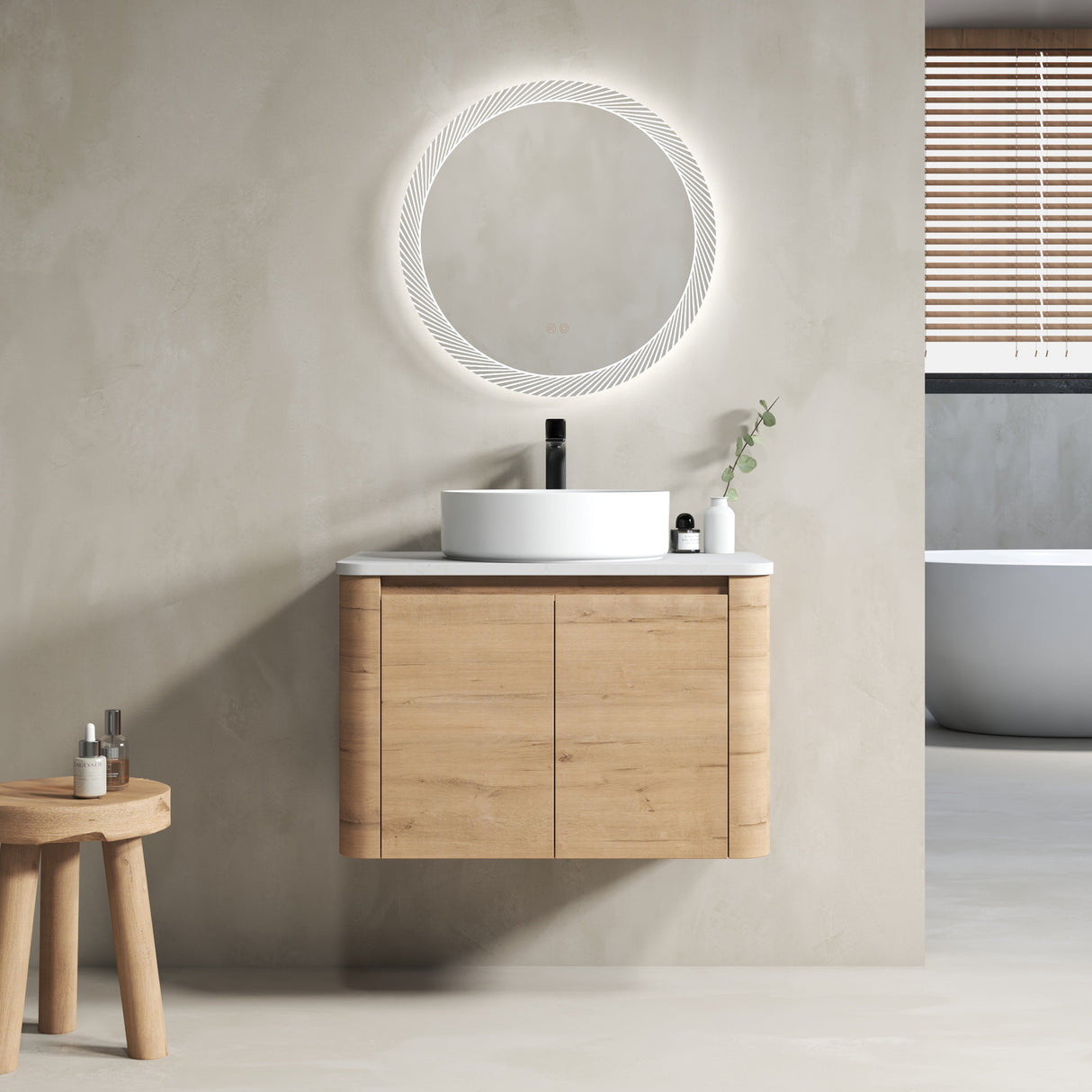 30" Wall-Mounted Bathroom Vanity With Ceramic Art Sink & 2 Soft-Close Doors