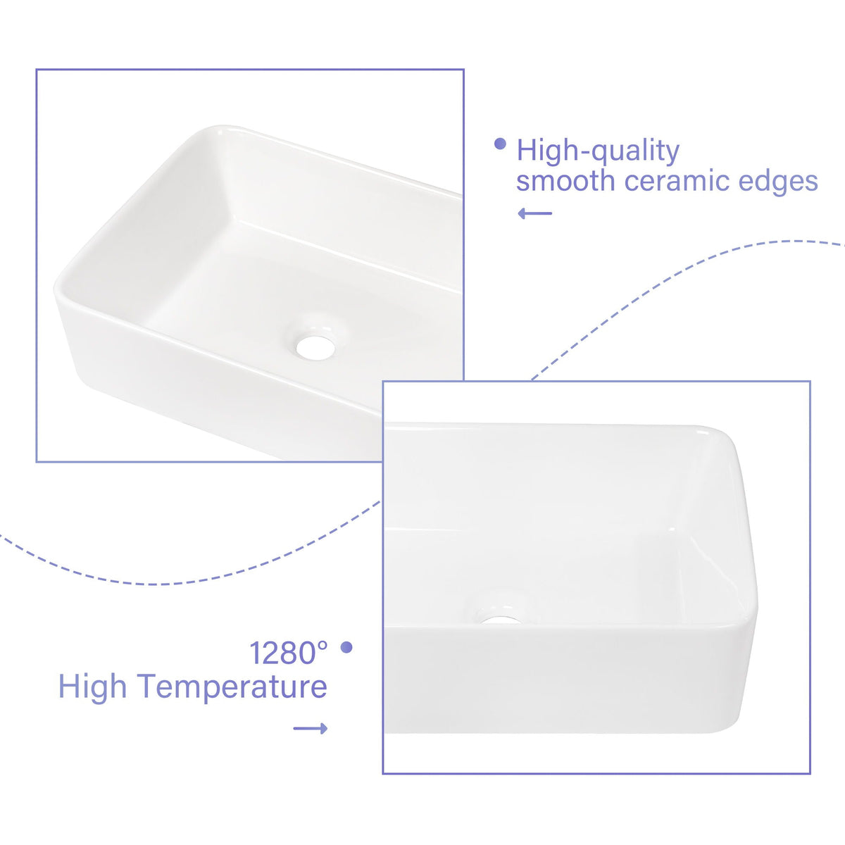 Modern European Design Ceramic Rectangular Vessel Bathroom Sink