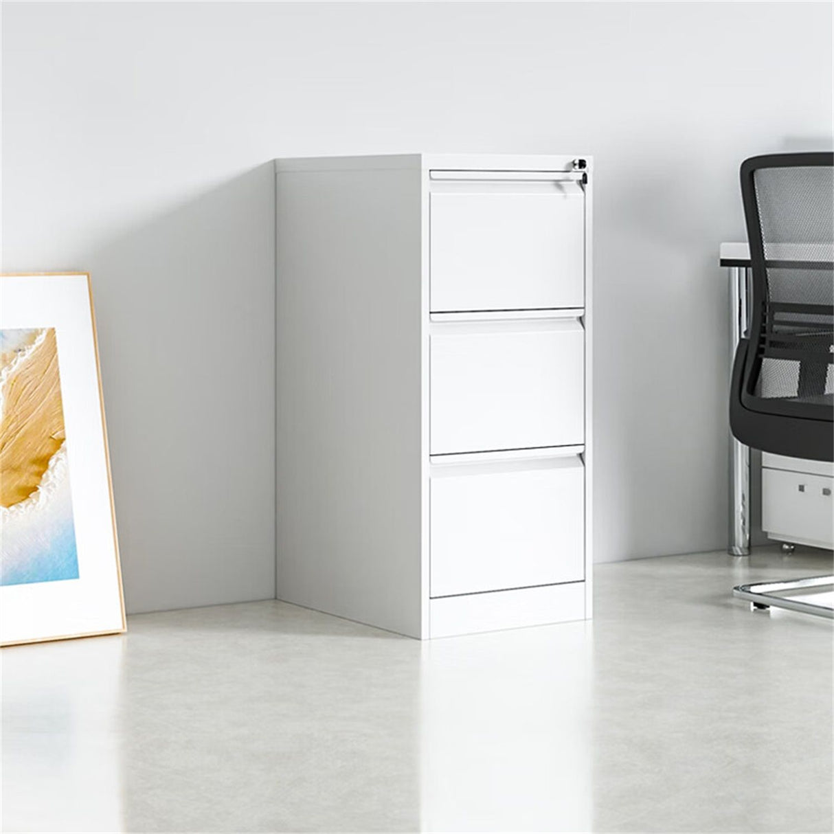 Durable Metal 3 Drawer File Cabinet With Lock For Office Storage