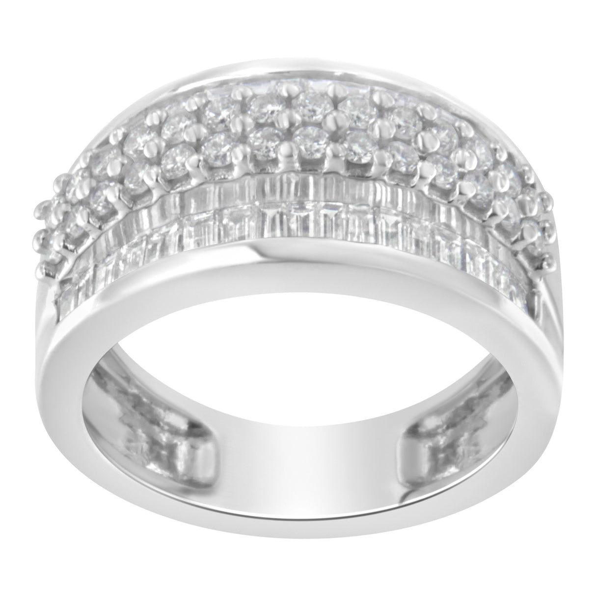 14K White Gold Round and Baguette Diamond Ring (1 1/2 Cttw, F-G Color, SI1-SI2 Clarity) - Size 6-3/4
