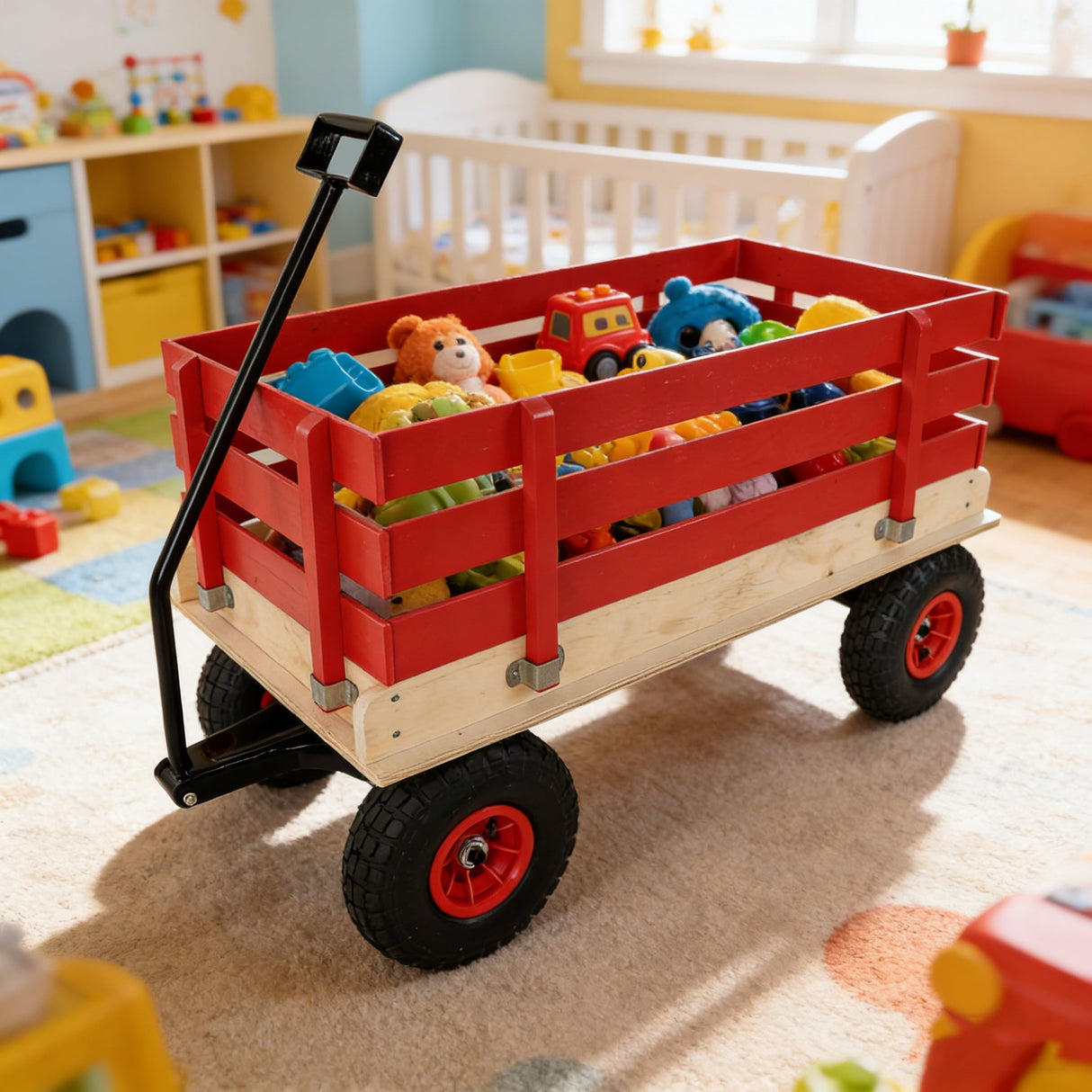 Children's and Garden Wooden Carriage with All-Terrain Inflatable Wheels