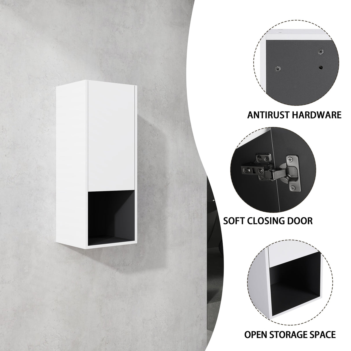 12" Bathroom Side Cabinet with Soft Close Doors