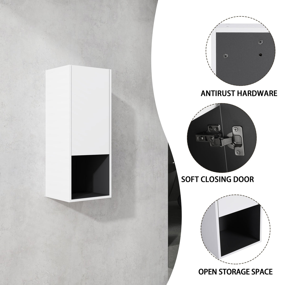 12" Bathroom Side Cabinet with Soft Close Doors