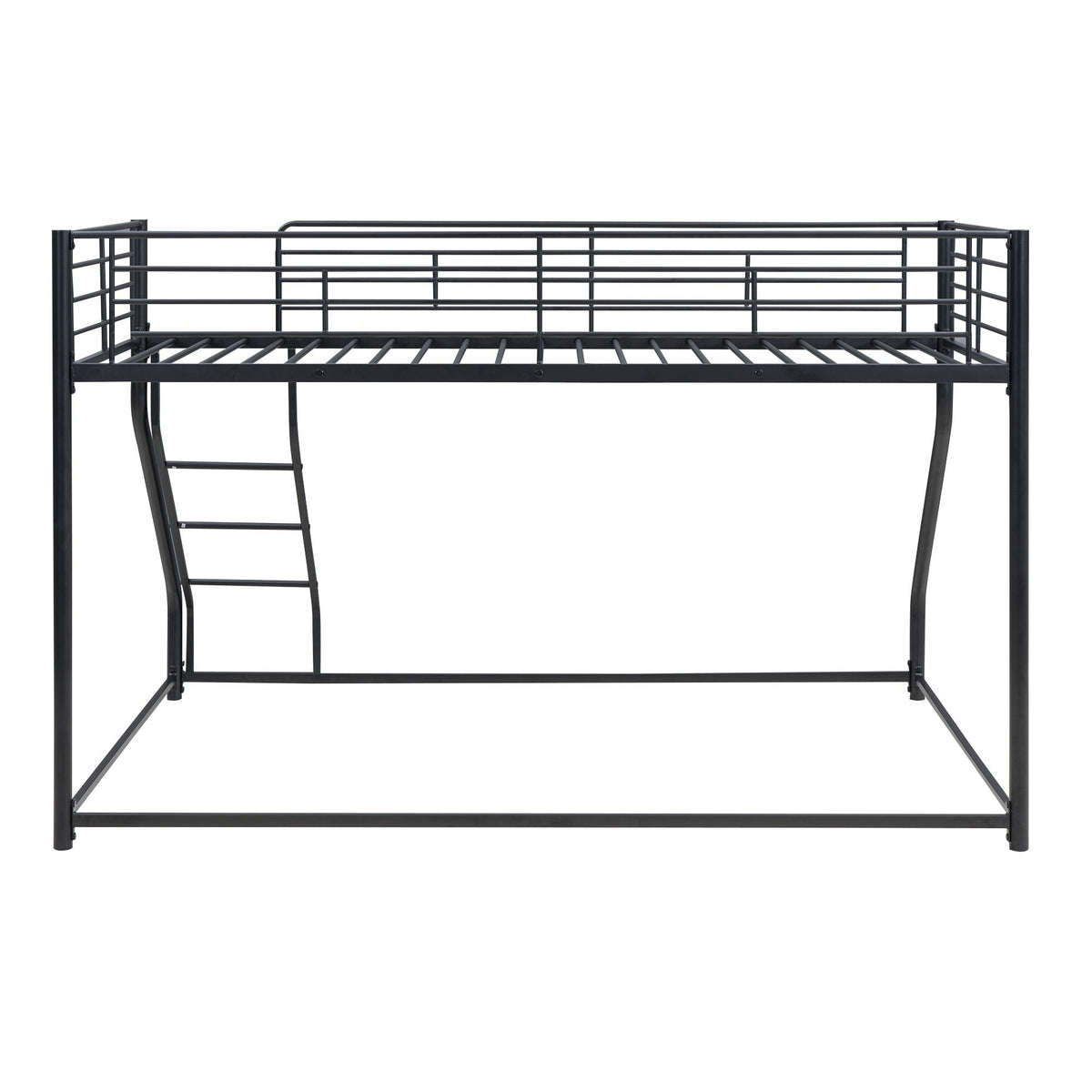 Metal Floor Bunk Bed With Sloped Ladder, Space Saving Design
