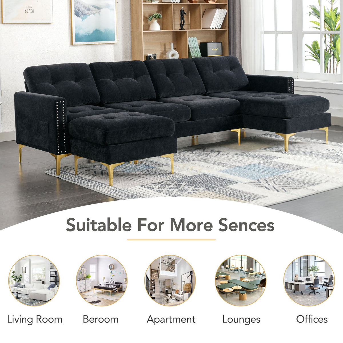 Modern L - Shape Convertible Sectional Sofa With Movable Ottoman