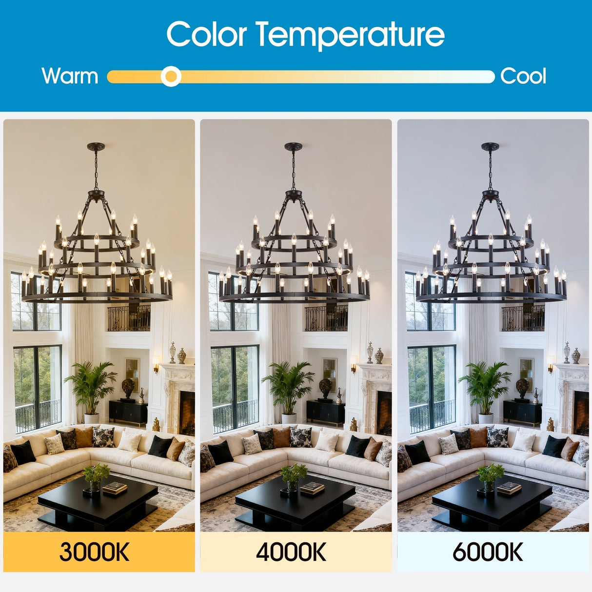 39.37 Inch 3-Tiers Wagon Wheel Chandelier