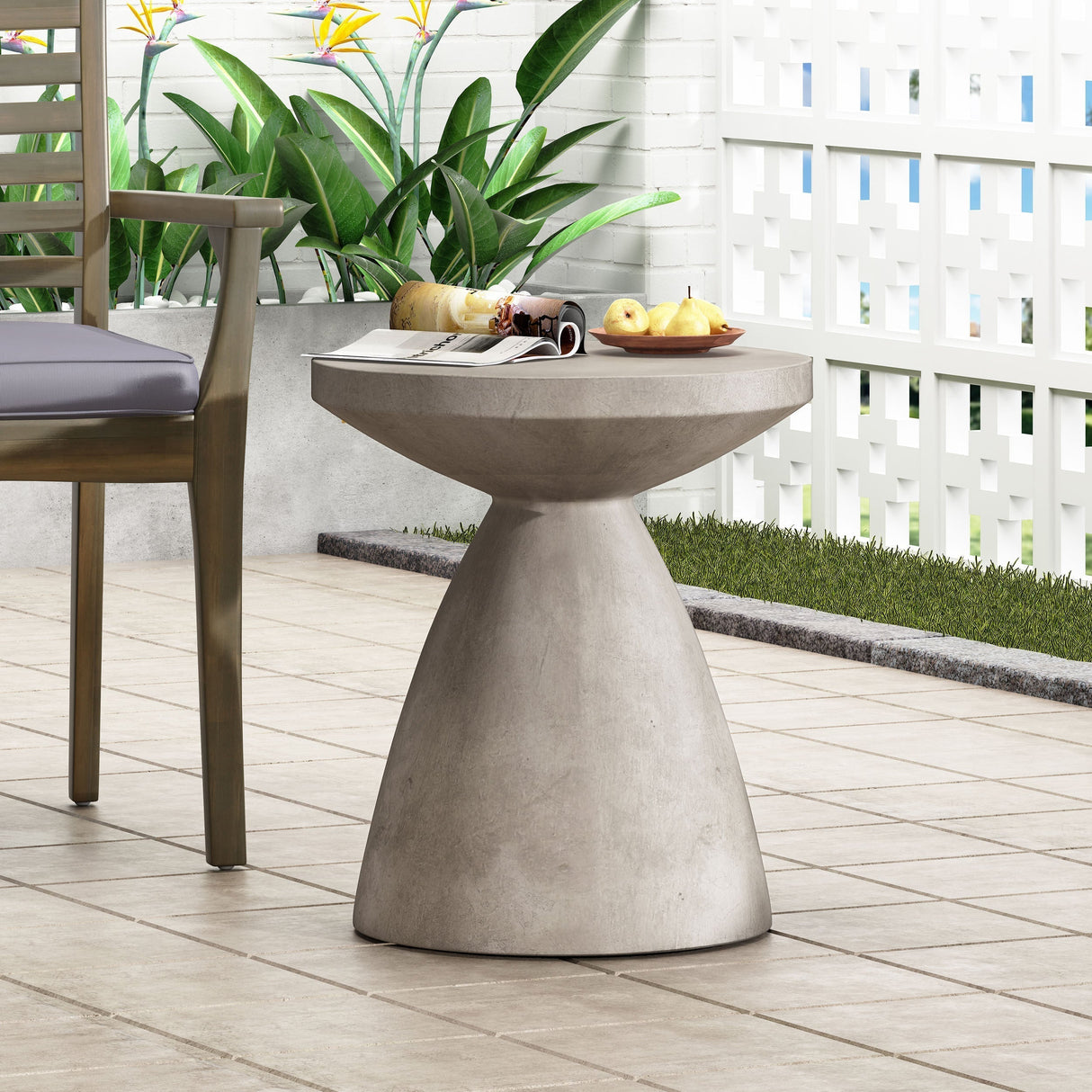 Modern Outdoor Lightweight Concrete Side Table with Hourglass Design