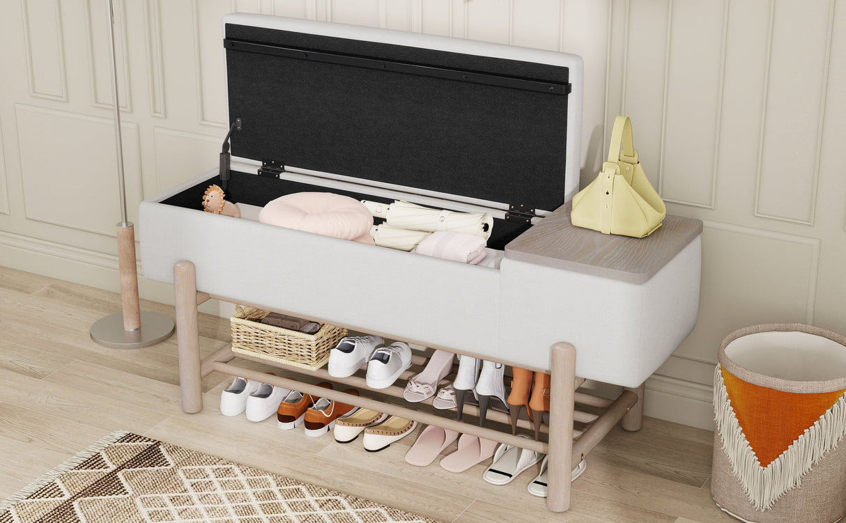 TREXM Farmhouse Upholstered Storage Bench with Hidden Compartment