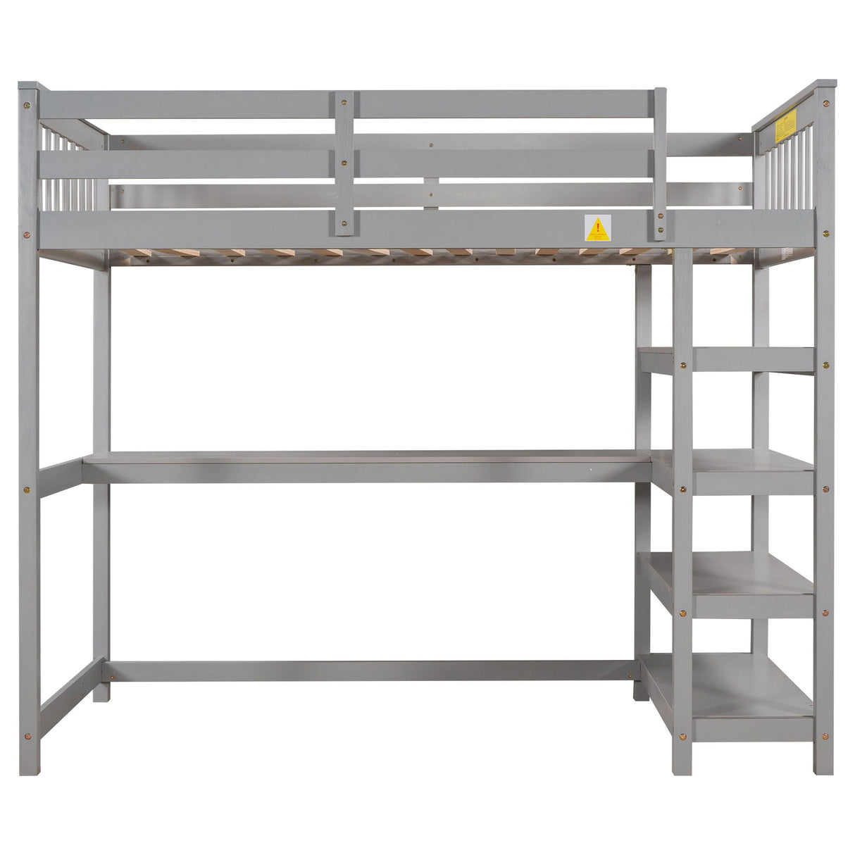 Loft Bed With Storage Shelves And Under Bed Desk
