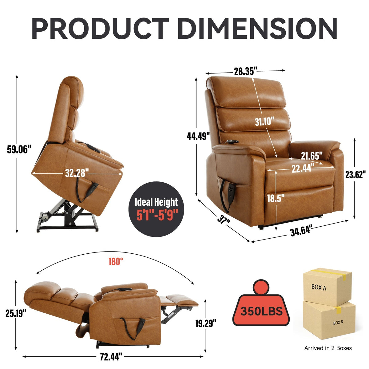 Brown Leatheraire Power Lift Recliner Chair with Dual Motor and Massage - Brown