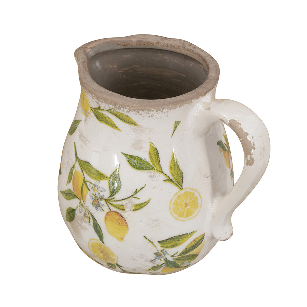 Distressed White Ceramic Pitcher Vase