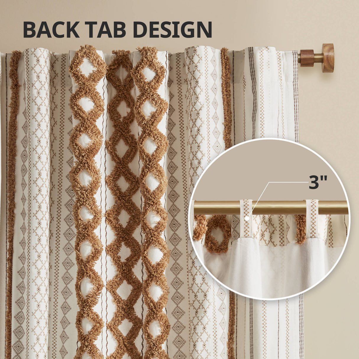 1 PC 50x84' Cotton Printed Window Panel with Chenille Stripe and Lining