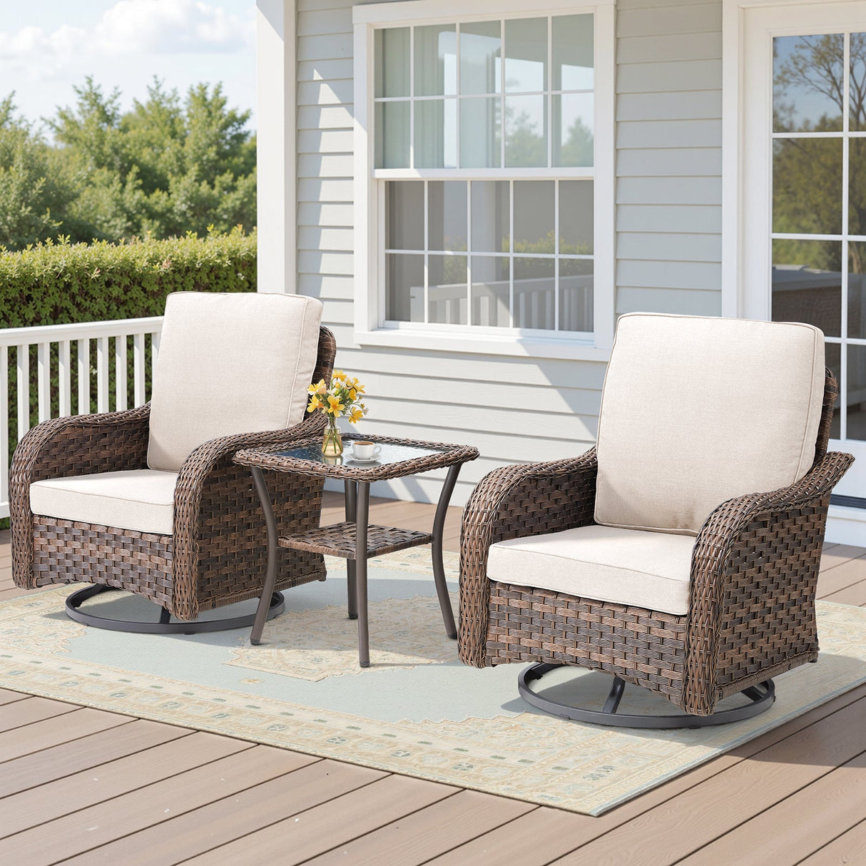 3 Pieces Outdoor Furniture Set, Outdoor Swivel Gliders Rocker