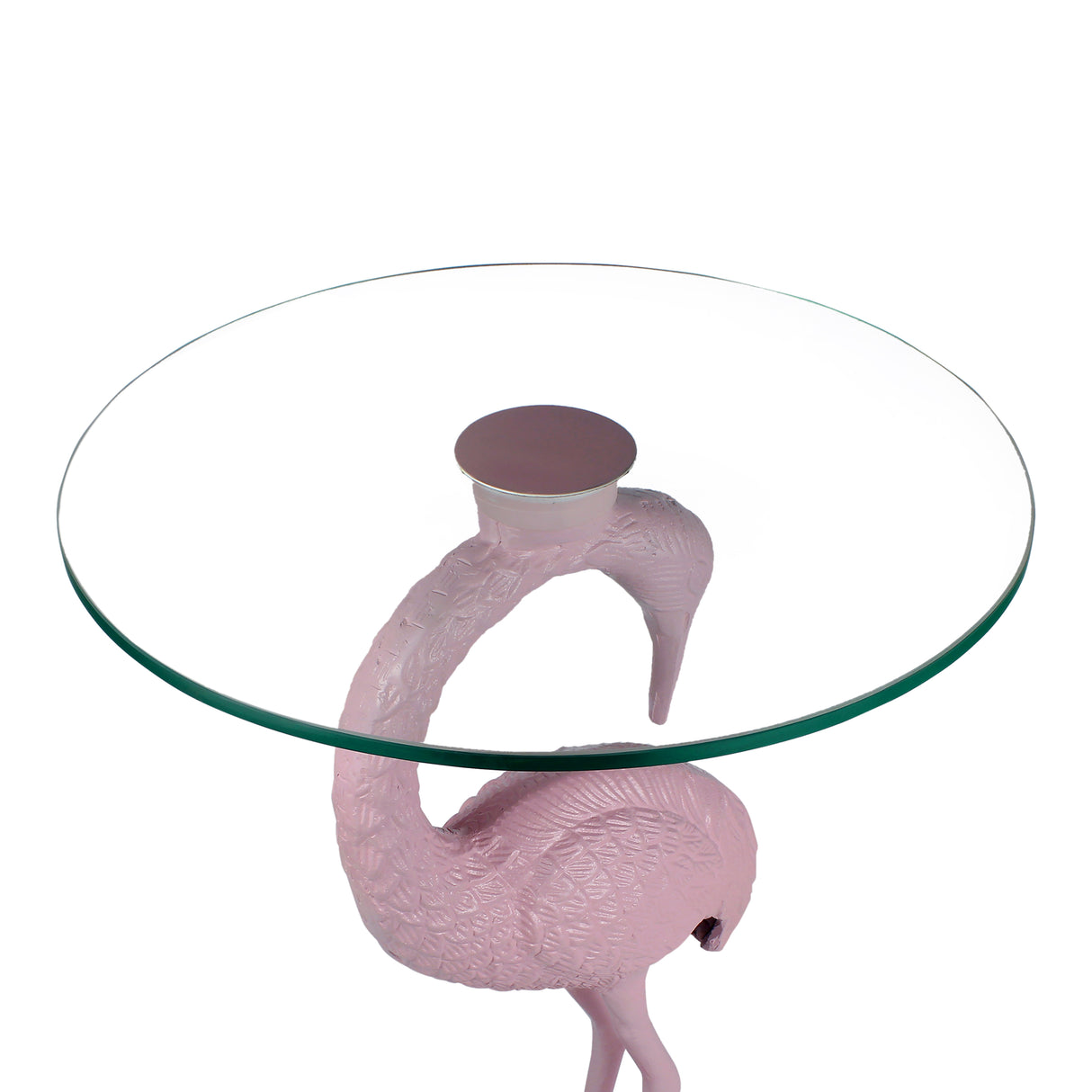 Blanche 25" Classic Mid-Century Glass Top Flamingo End Table, Pink