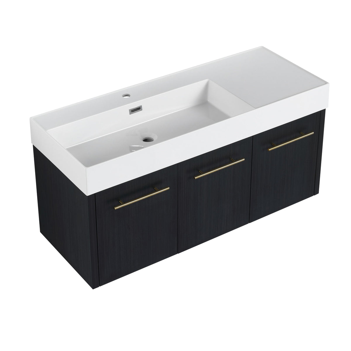 Contemporary 48" Wall Mounted Bathroom Vanity With Resin Sink And Soft Closing Doors And Line - Black Chestnut