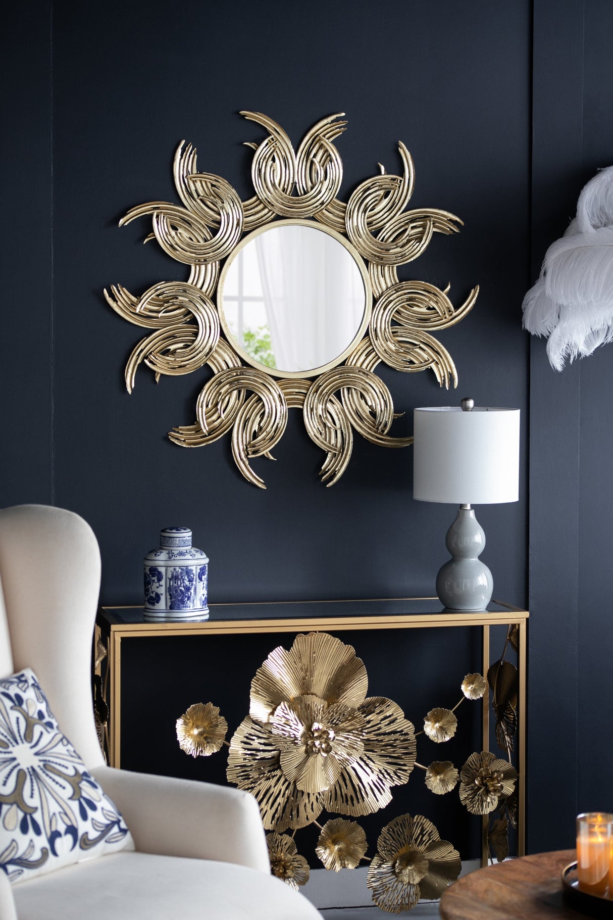 38' Sunburst Metal Decorative Mirror with Gold Finish