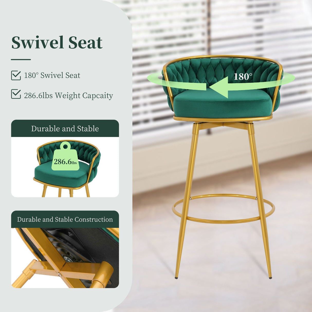 Modern Low Back Upholstered Counter Height Bar Stools (Set of 2)