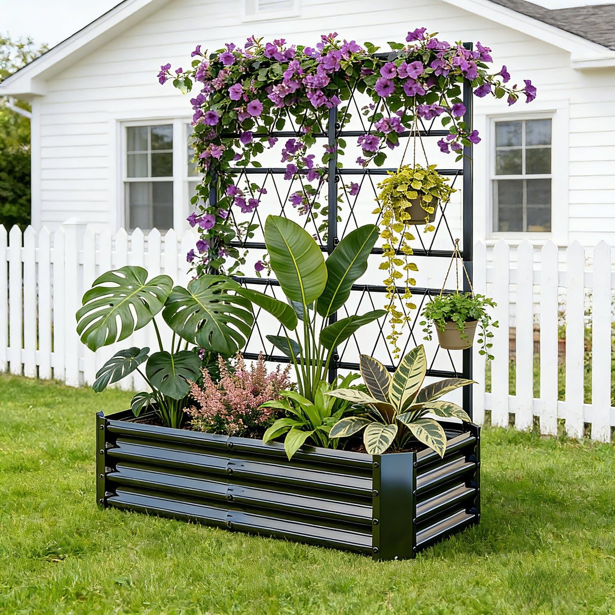 Galvanized Raised Garden Bed with Arch Trellis