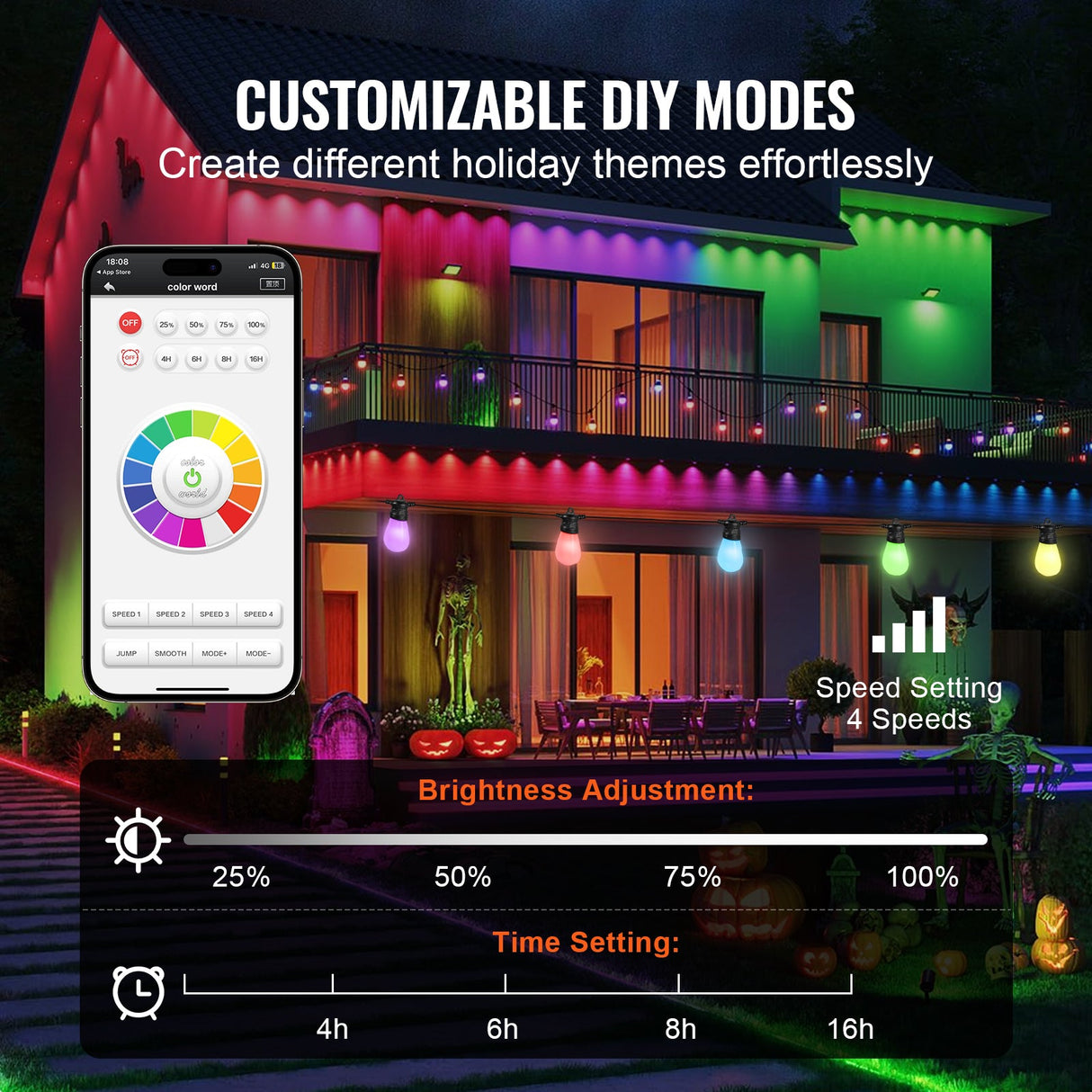 RGB Outdoor String Lights, 50FT with APP Control