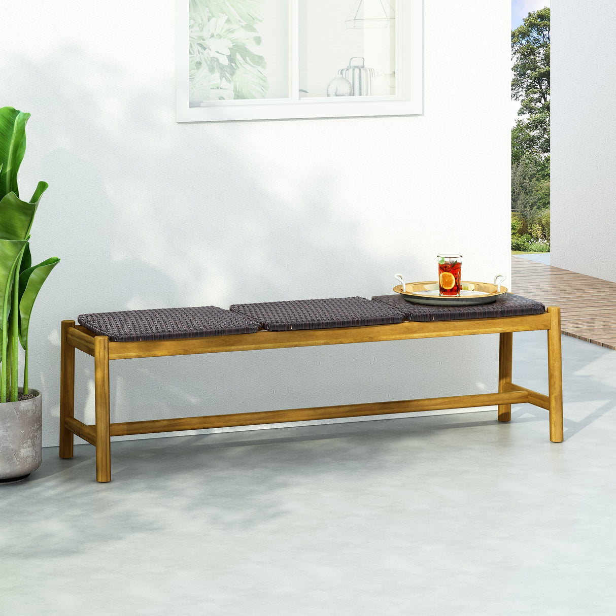 Cambria Rustic 3-Seater Bench with Teak Finish Acacia Wood