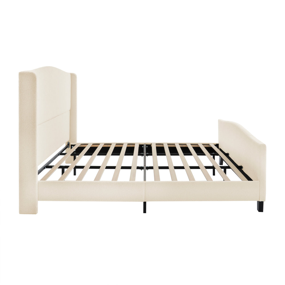 King Size Bed Frame with Upholstered Teddy Velvet Headboard