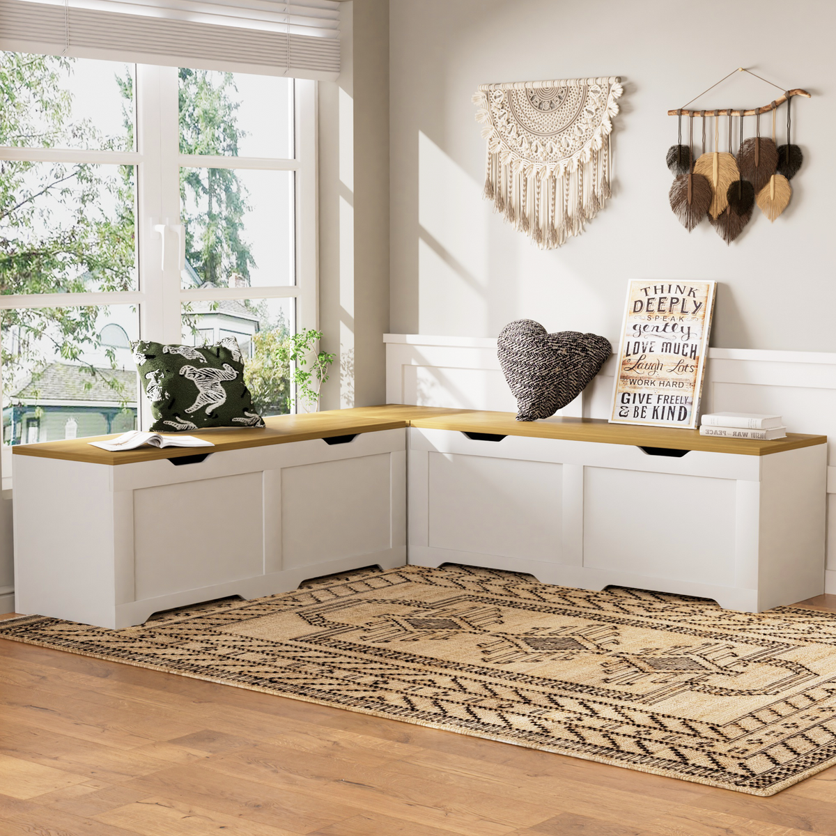 3-Piece L-Shaped Multi-Functional Storage Bench with Cushion