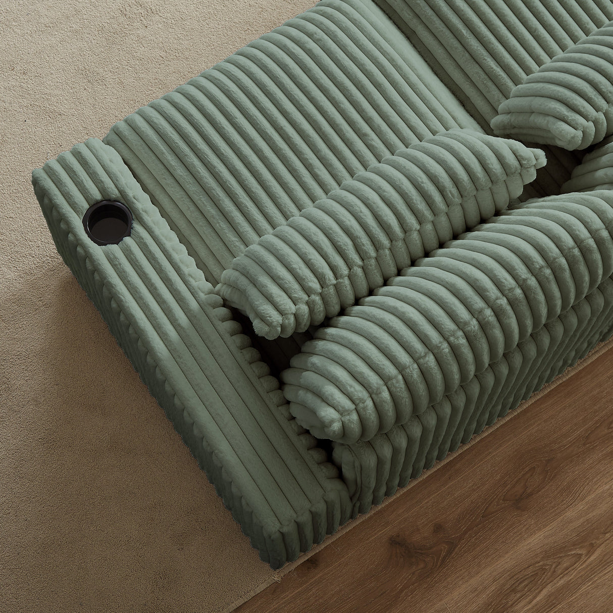 126-Inch Corduroy With Cup Holder Super Large L-Shaped Sofa