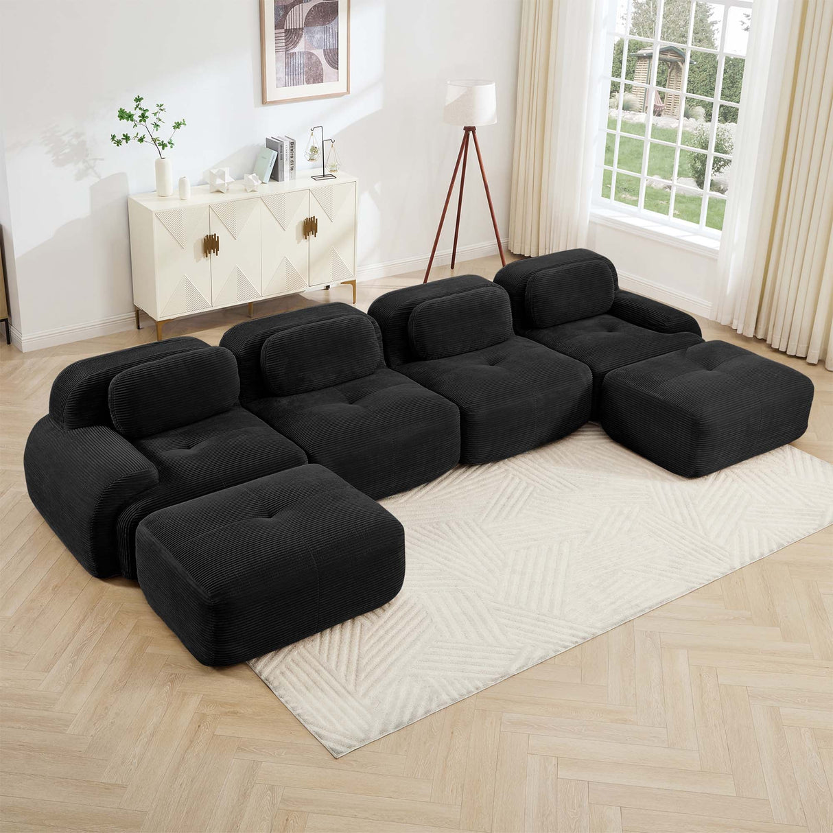 U-Shaped Modular Sofa with Breathable Corduroy Fabric