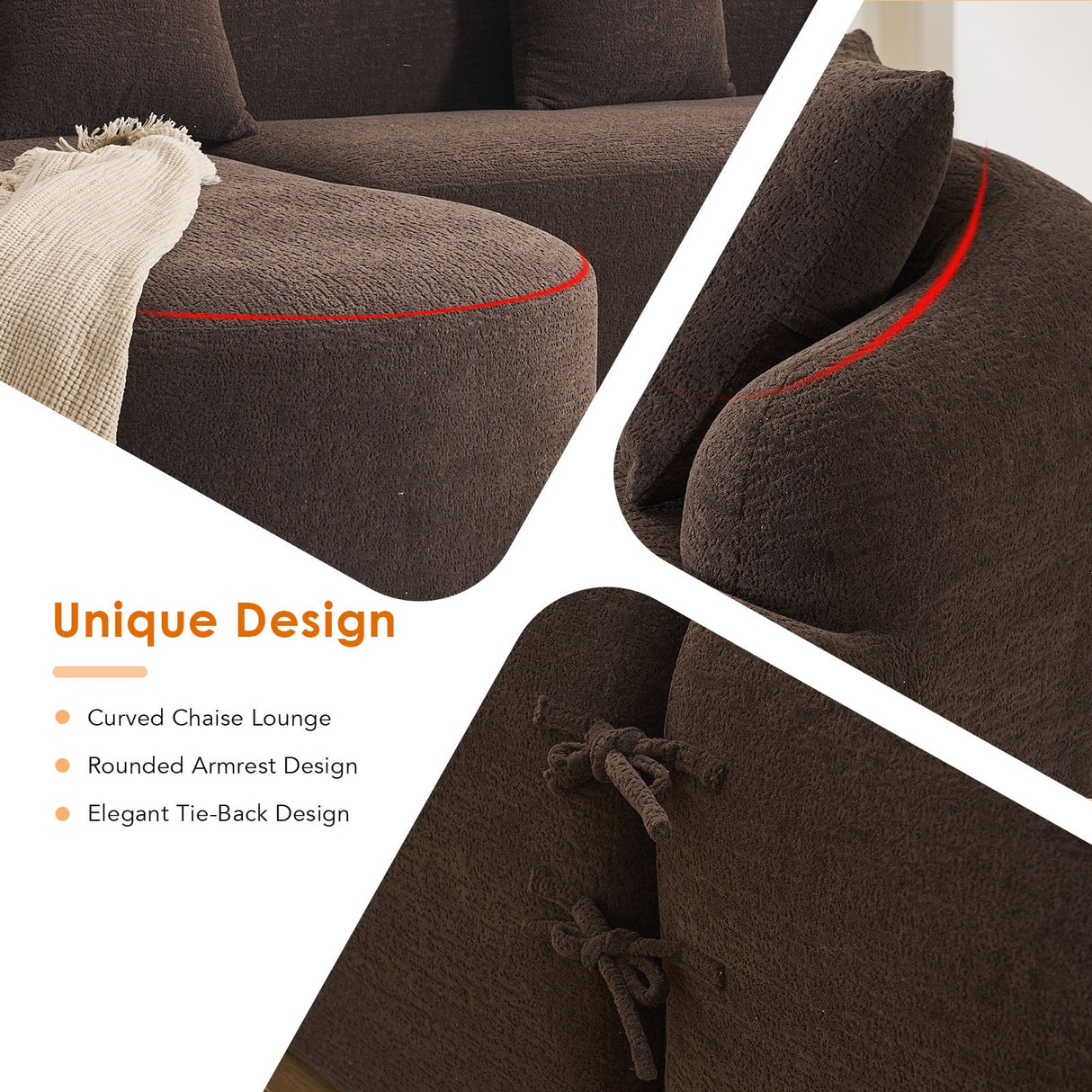 Compression Sponge L-Shape Sectional Sofa with Curved Chaise