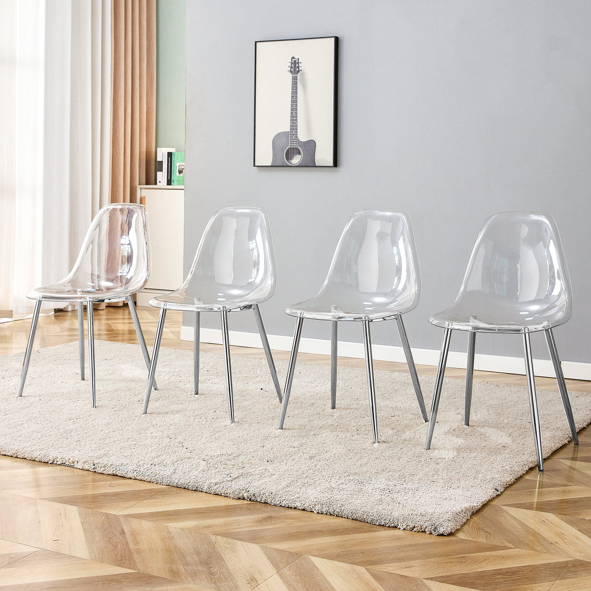 Modern Minimalist Transparent Dining Chair Set with Ergonomic PET Seat - Clear/Silver