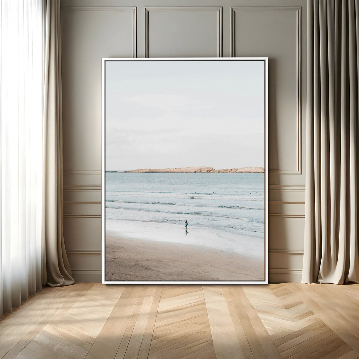 Minimalist Beach Wall Art Canvas Print – Framed Soft Blue