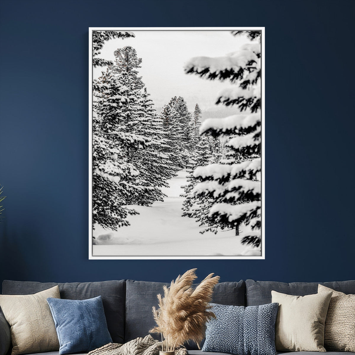 Winter Pine Forest Wall Art Canvas Print, Minimal Winter