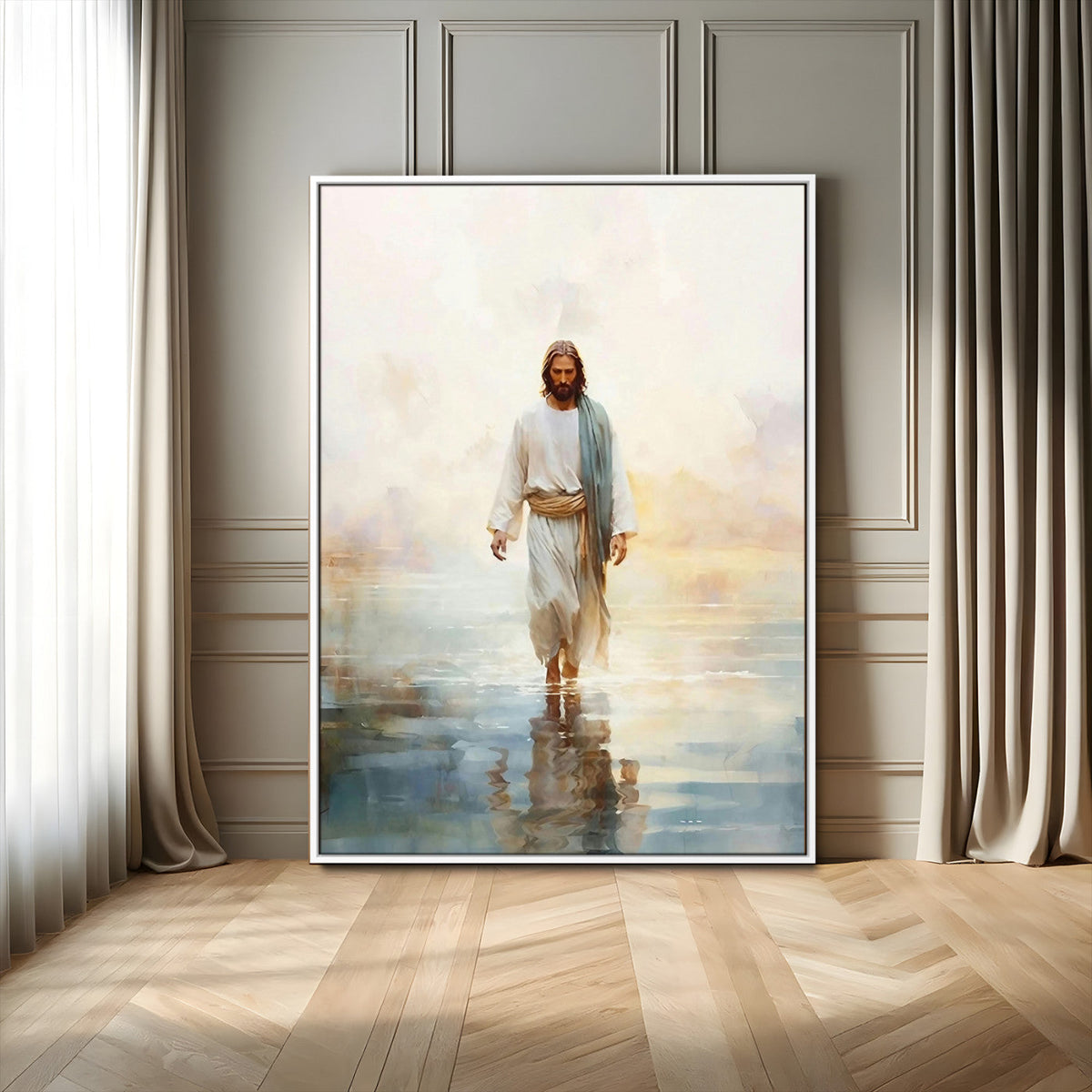 Jesus Walking on Water Wall Art Canvas Print, Christian Wall